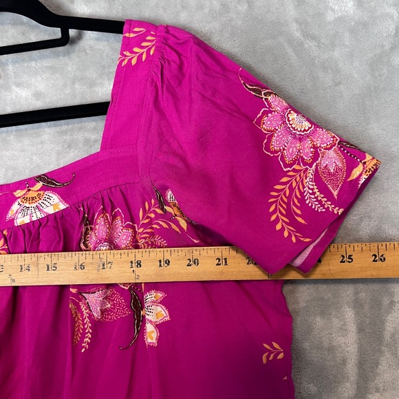 Torrid Women  Blouse Top Small Magenta Floral Square Neck Flutter SleeveSize - Picture 5 of 9